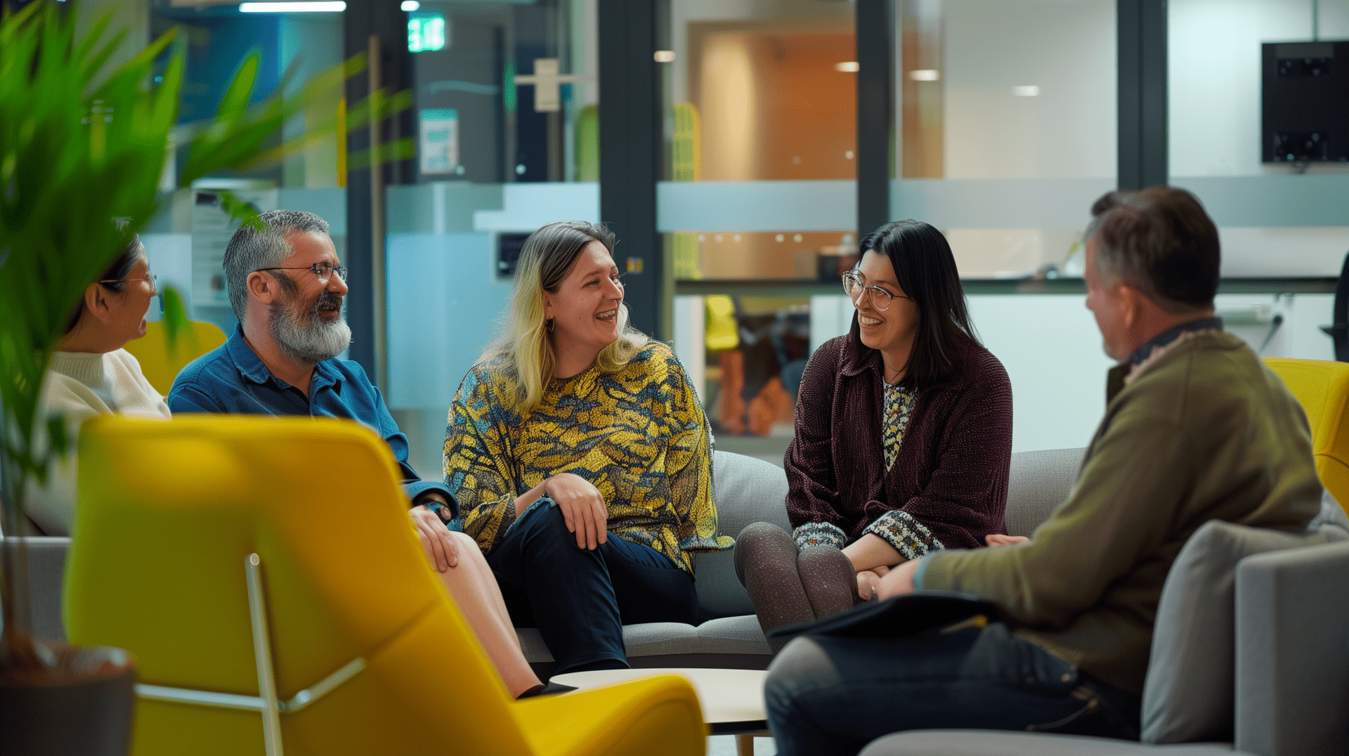 photograph of a group of people discussing something