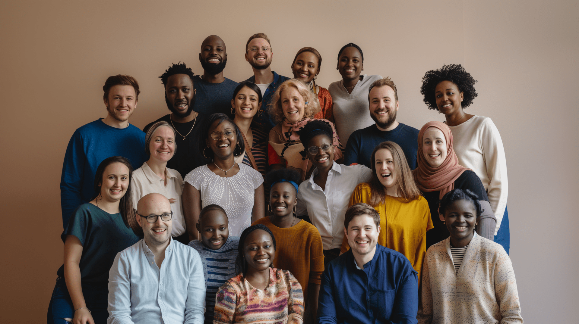 photograph of a large group of people smiling